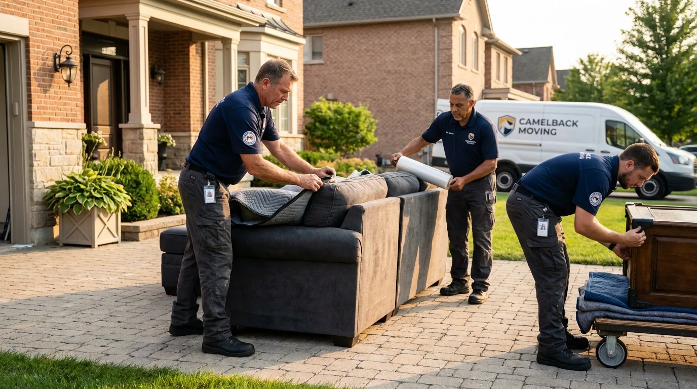 Large estate moving crew wrapping furniture in Hallsville, MO
