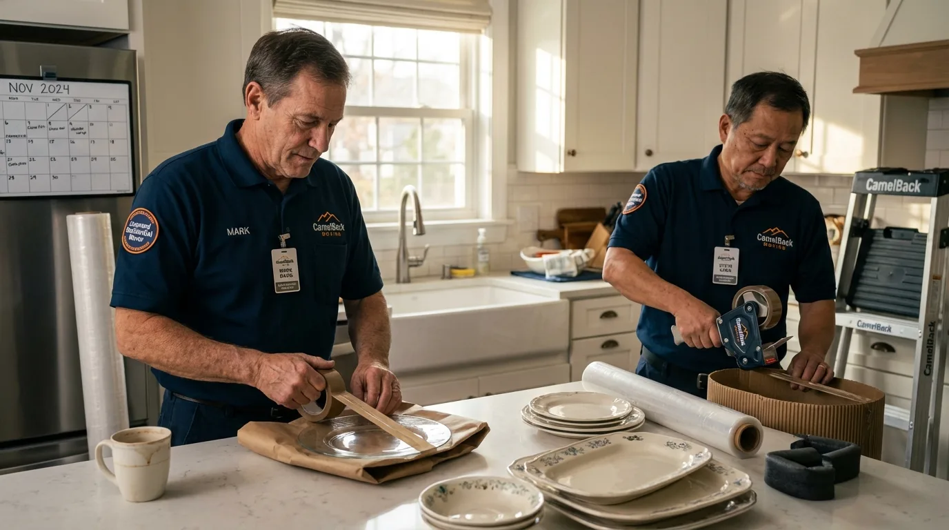 Professional crew packing kitchen dishware in Hallsville, MO